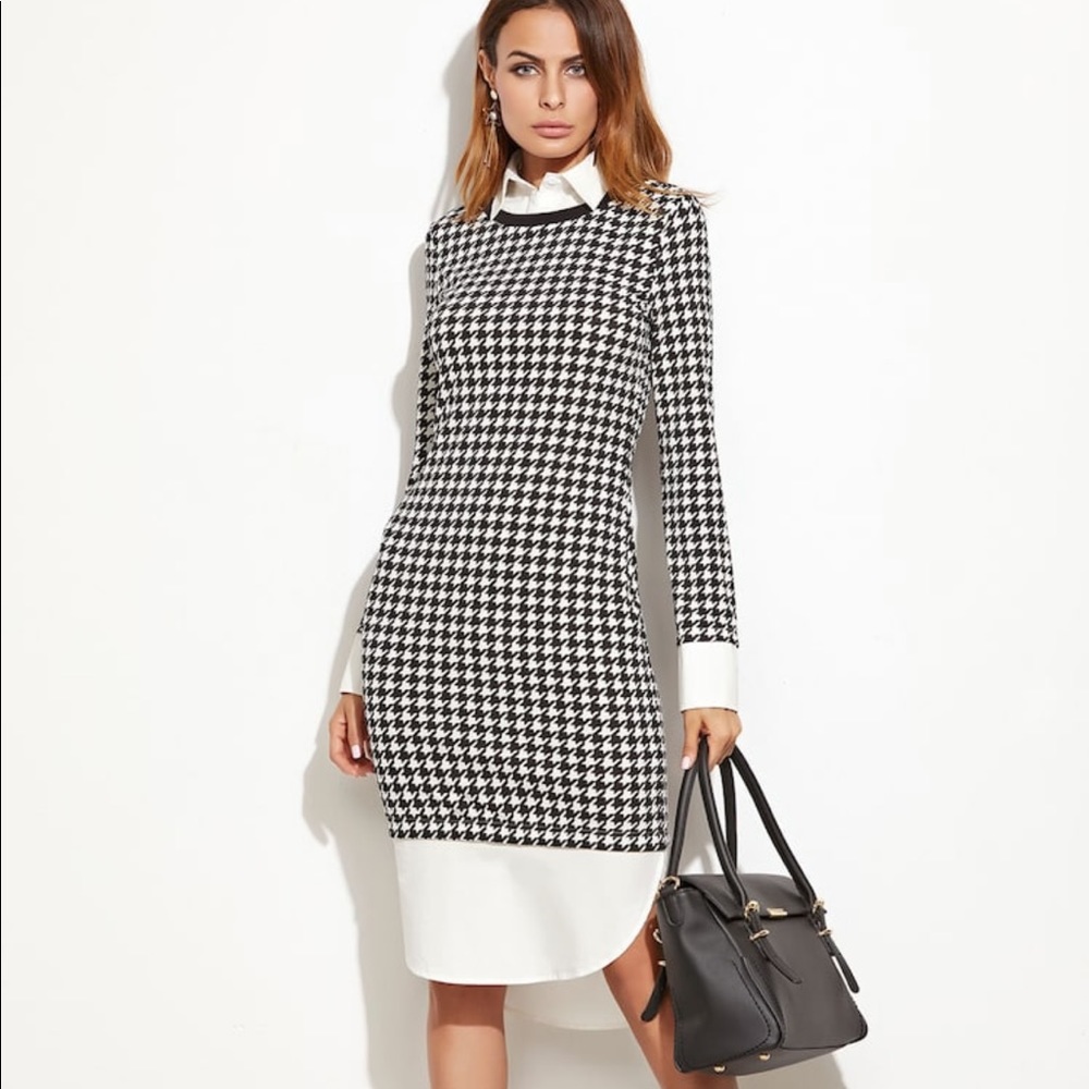 NWOT Curved Hem Houndstooth Combo Dress